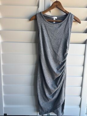 Leith Gray Sleeveless Ruched Midi Dress